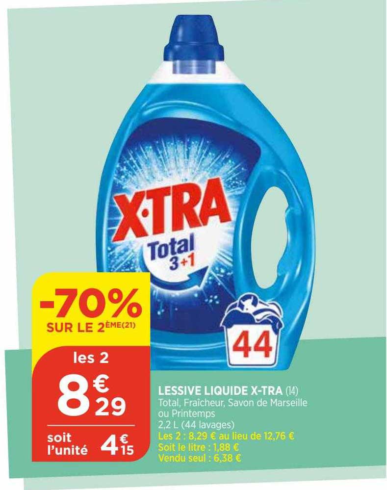 lessive liquide x-tra -70% sur le 2eme