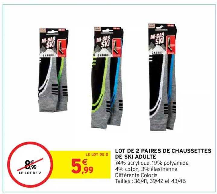 lot de 2 paires de chaussettes de ski adulte