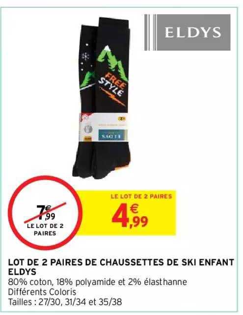 lot de 2 paires de chaussettes de ski enfant eldys