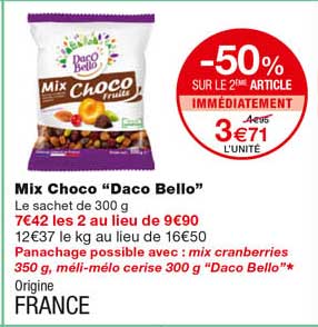 mini choco "daco bello" -50% sur le 2eme article immédiatement