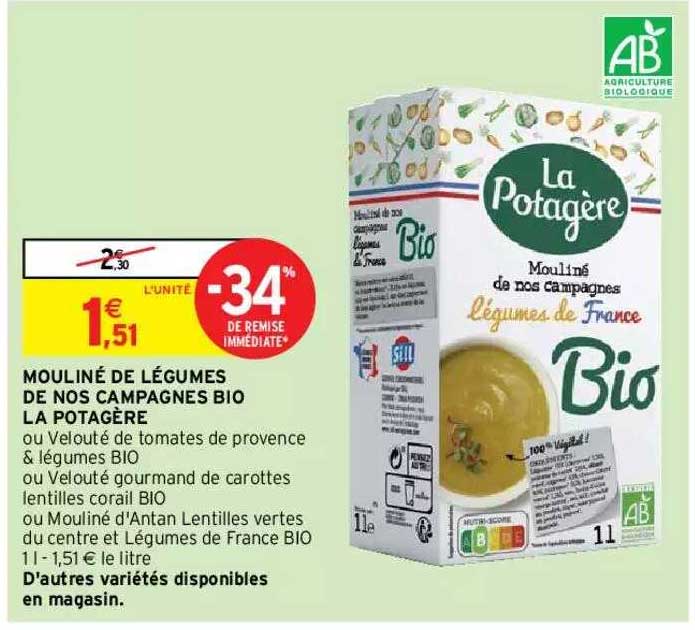 mouliné de légumes de nos campagnes bio la potagère