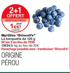 myrtilles "driscoll's" 2+1 offert immédiatement