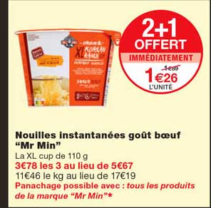 nouilles instantanées goût bœuf "mr min" 2+1 offert immédiatement