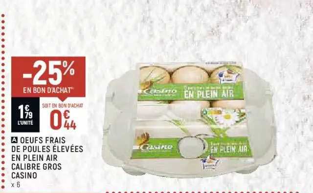 oeufs frais de poules élevées en plain air calibre gros casino