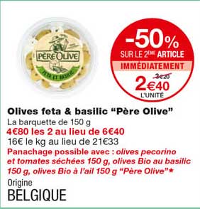 Olives Feta & Basilic "père Olive" -50% Sur Le 2eme Article Immédiatement