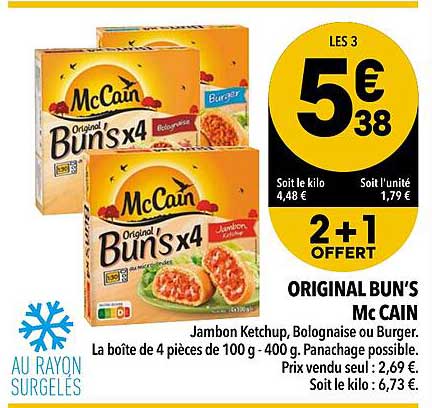 original bun's mc cain 2+1 offert