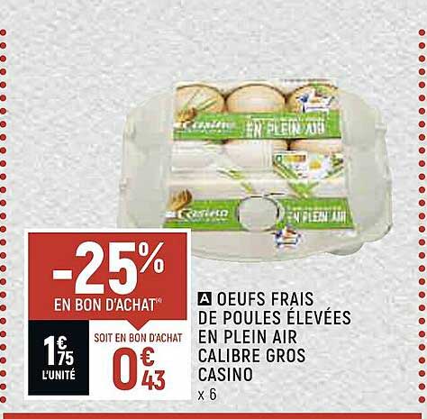 œufs frais de poules élevées en plein air calibre gros casino