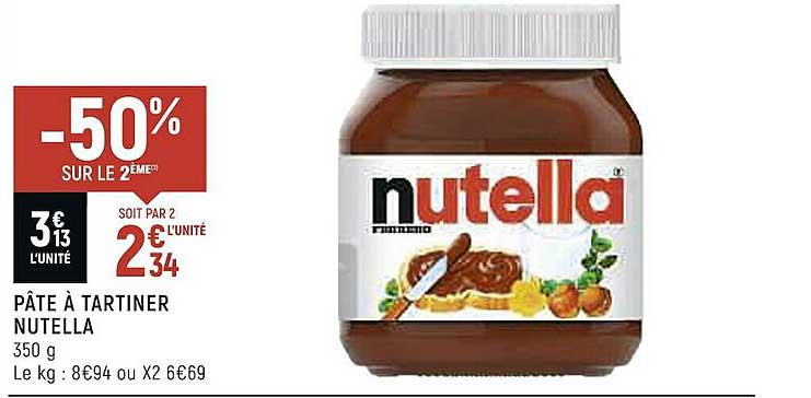pâte à tartiner nutella -50% sur le 2eme