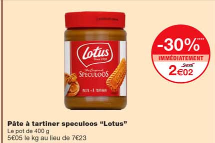 pâte à tartiner speculoos "lotus" -30% immédiatement