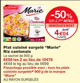 plat cuisiné surgelé "marie" riz cantonais