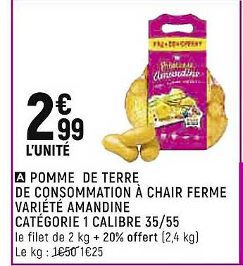 pomme de terre de consommation à chair ferme variété amandine catégorie 1 calibre