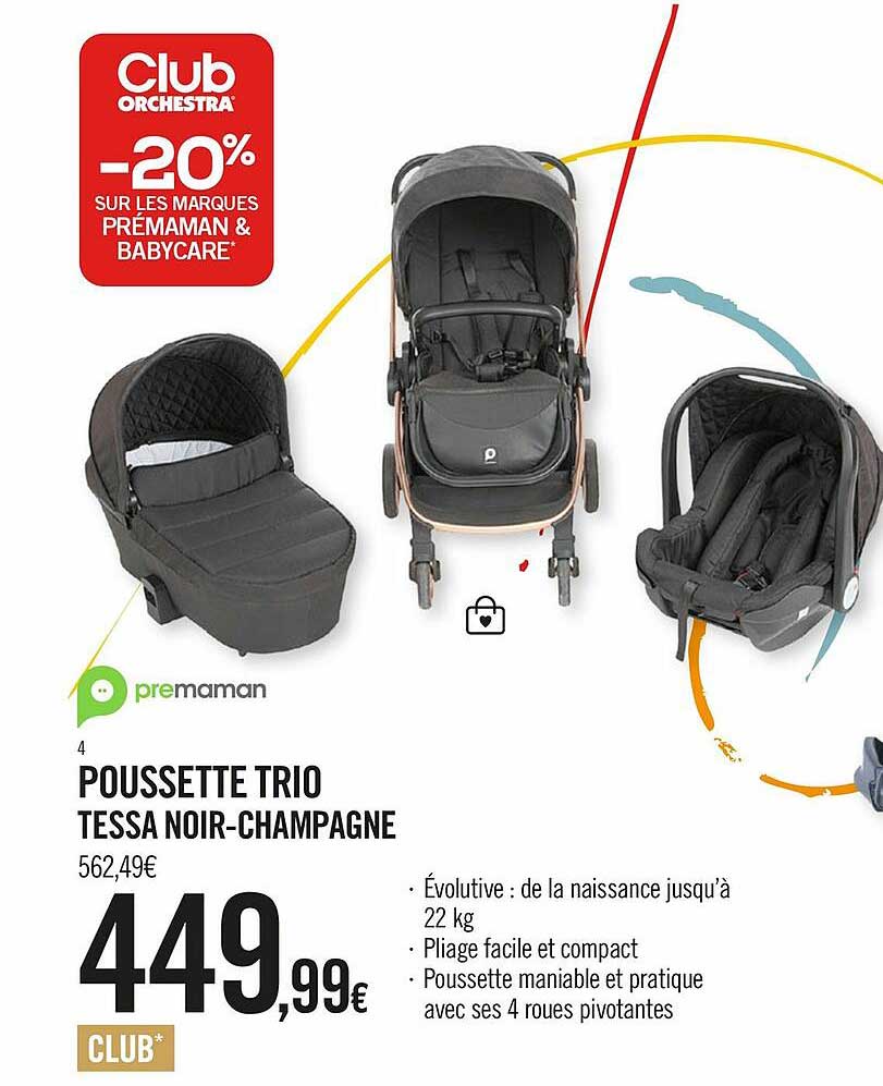 poussette trio tessa noir-champagne