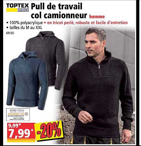 pull de travail col camionneur homme toptex pro