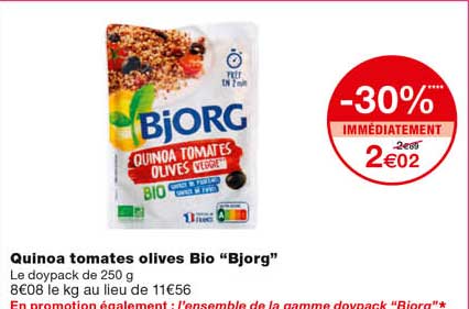 quinoa tomates olives bio "bjorg" -30% immédiatement