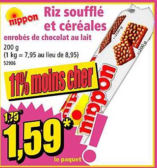 riz soufflé et céréales enrobés de chocolat au lait nippon