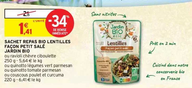 sachet repas bio lentilles façon petit salé jardin bio