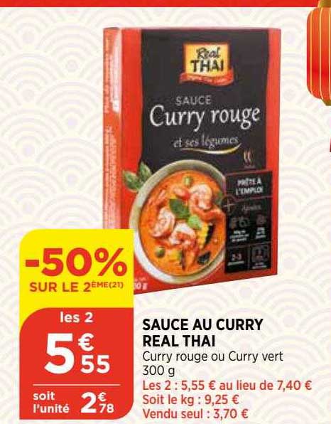 sauce au curry real thai -50% sur le 2eme