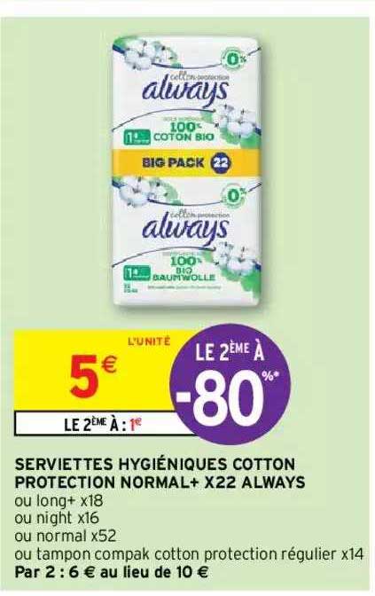 Serviettes Hygiénique Cotton Protection Normal+ X22 Always