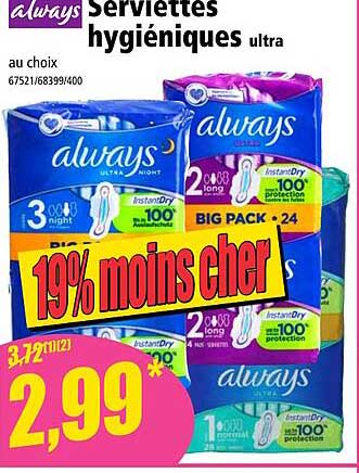 serviettes hygiéniques ultra always
