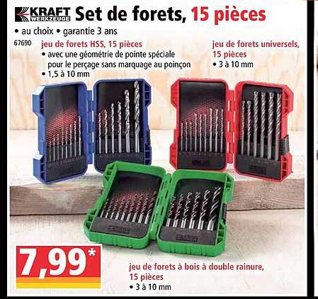 set de forets, 15 pièces kraft werkzeuge
