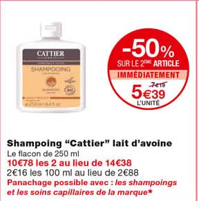 shamoping "cattier" lait d'avoine -50% sur le 2eme article immédiatement