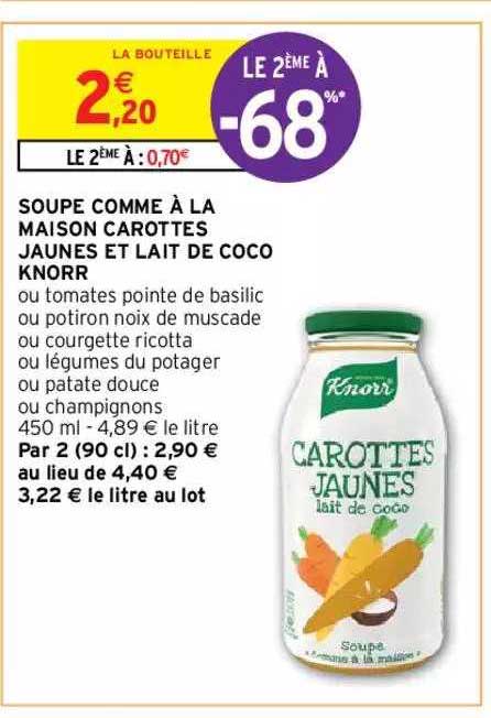 soupe comme à la maison carottes jaunes et lait de coco knorr