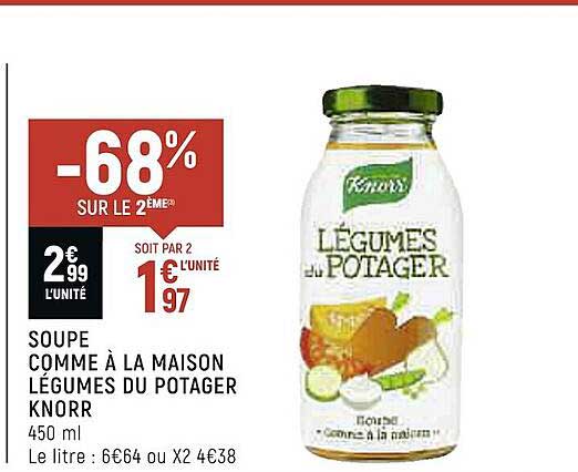 soupe comme à la maison légumes du potager knorr -68% sur le 2eme