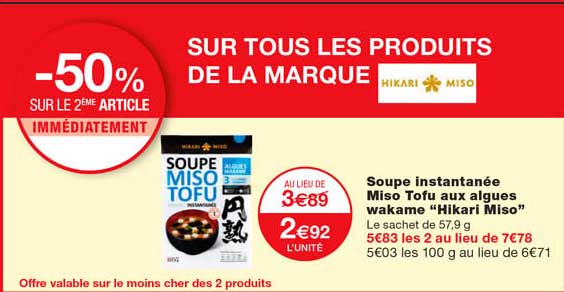 soupe instantanée miso tofu aux algues wakame "hikari miso"
