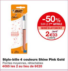stylo-bille 4 couleurs shine pink gold -50% sur le 2eme article immédiatement
