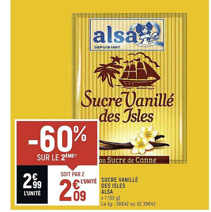 sucre vanillé des isles alsa -60% sur le 2eme