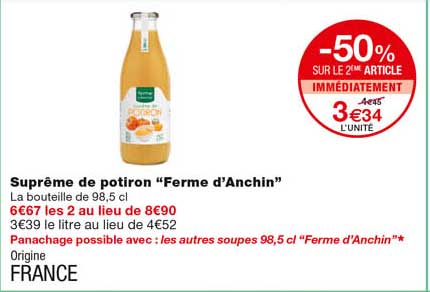 suprême de potiron "ferme d'anchin" -50% sur le 2eme article immédiatement