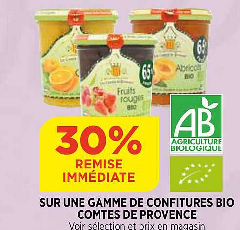 sur une gamme de confitures bio comtes de provence