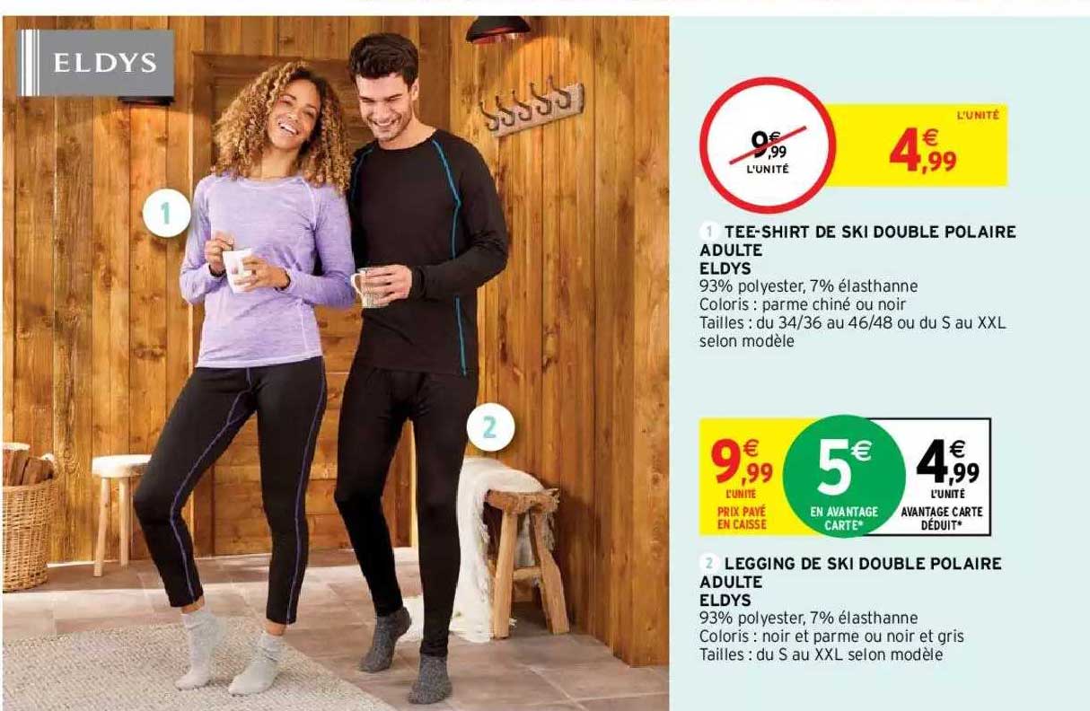 tee-shirt de ski double polaire adulte eldys, leggin de ski double polaire adulte eldys