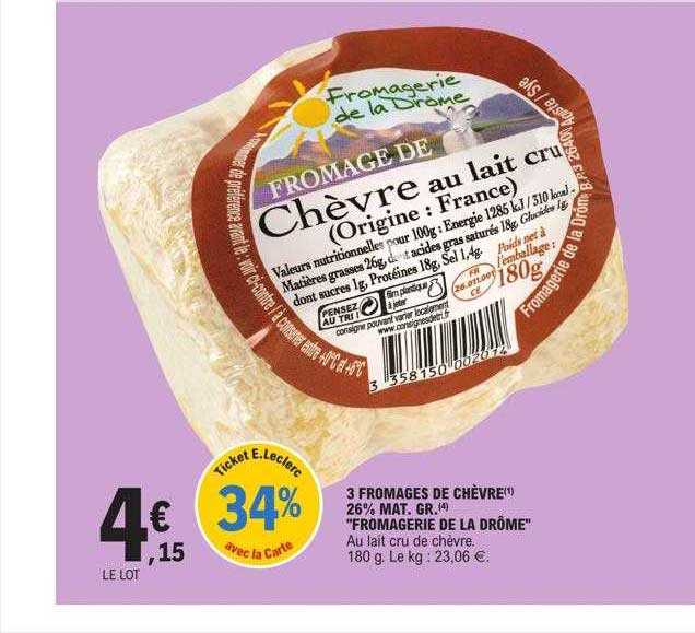 3 fromages de chèvre 26% mg "fromagerie de la drôme"