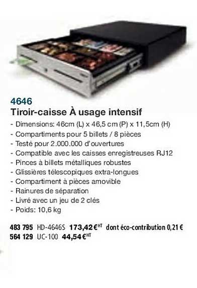 4646 tiroir-caisse à usage intensif