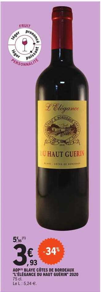 aop playe côtes de bordeaux l'élégance de haut guérin 2020