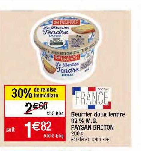 beurrier doux tendre 82% m.g. paysan breton