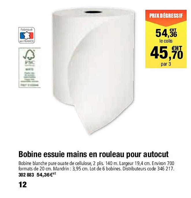 bobine essuie mains en rouleau pour autocut