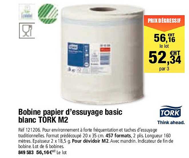Bobine Papier D'essuyage Basic Blanc Tork M2