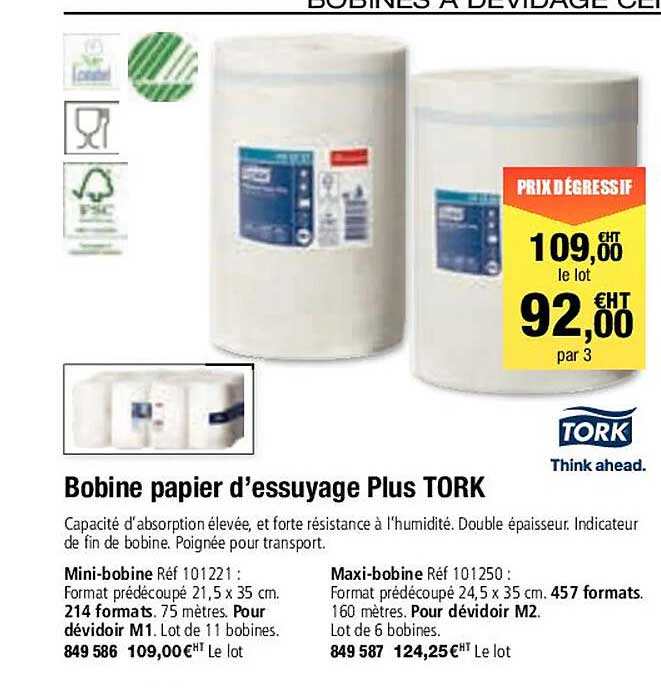 bobine papier d'essuyage plus tork