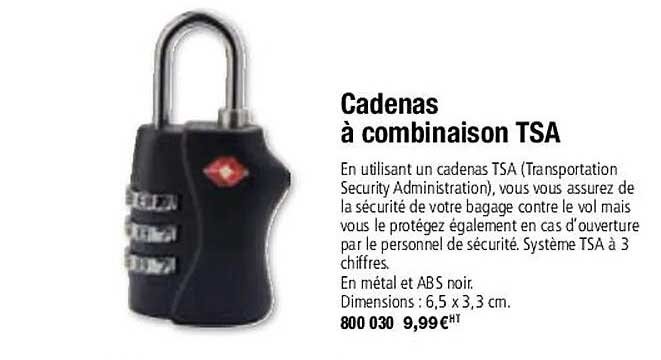 cadenas à combinaison tsa