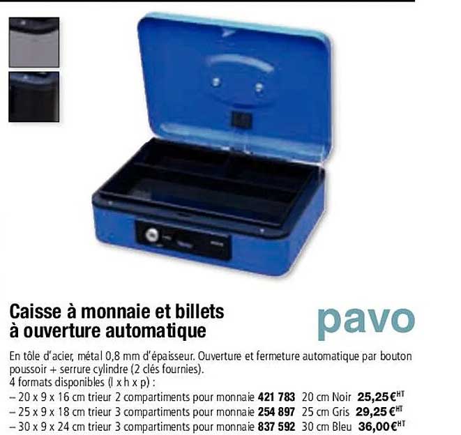 caisse à monnaie et billets à ouverture automatique pavo