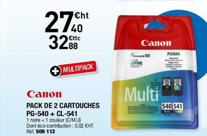 canon pack de 2 cartouches pg-540 + cl-541
