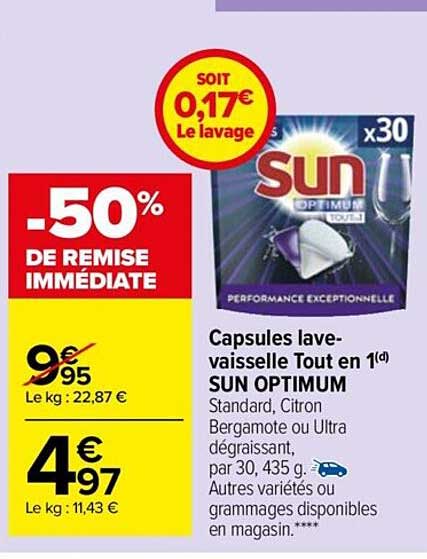 capsules lave-vaisselle tout en 1 sun optimum