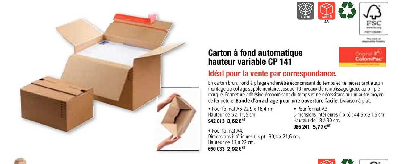 carton à fond automatique hauteur variable cp 141