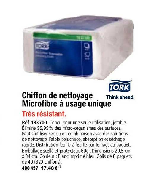 chiffon de nettoyage microfibre à usage unique tork