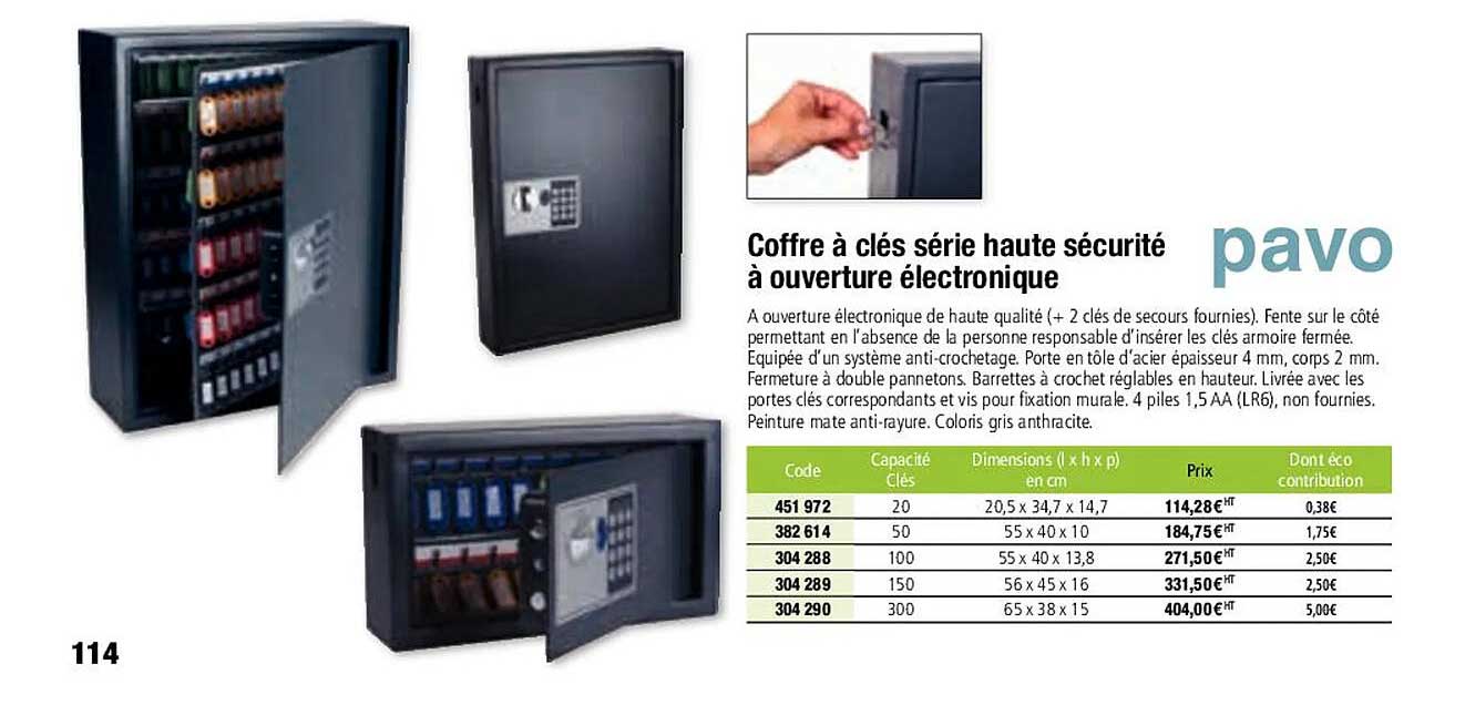 coffre à clés série haute sécurité à ouverture électronique pavo