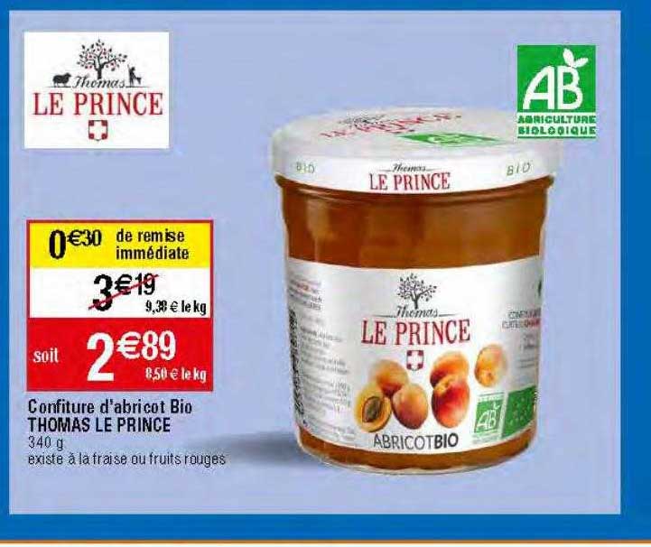 confiture d'abricot bio thomas le prince