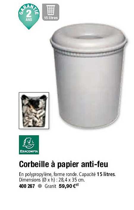 corbeille à papier anti-feu