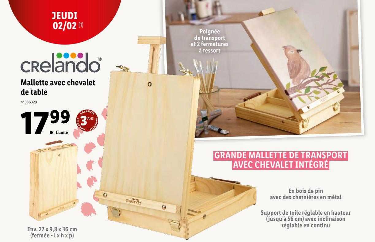 crelando mallette avec chevalet de table